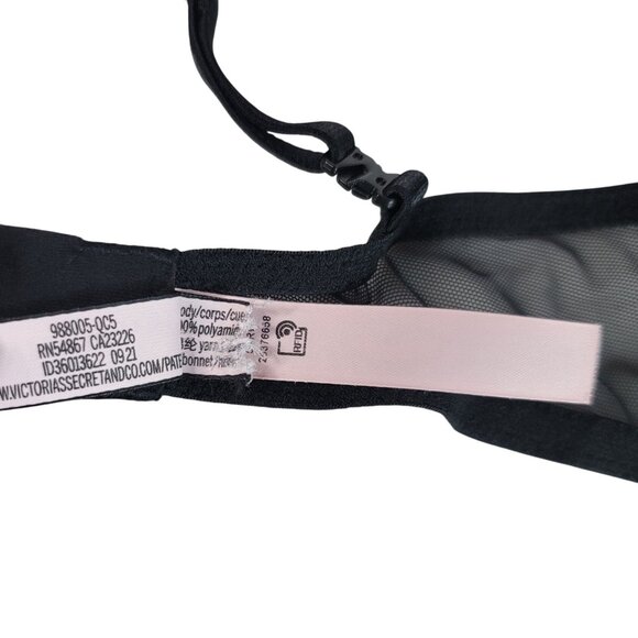 Victoria's Secret Lined Demi Bra Black 36C Lace Gold Stars Mesh Wing Plunge - Picture 10 of 11